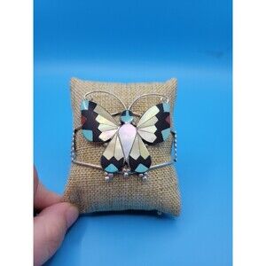 Vintage Zuni Inlay Butterfly Cuff Bracelet Sterling Silver Alison Dishta